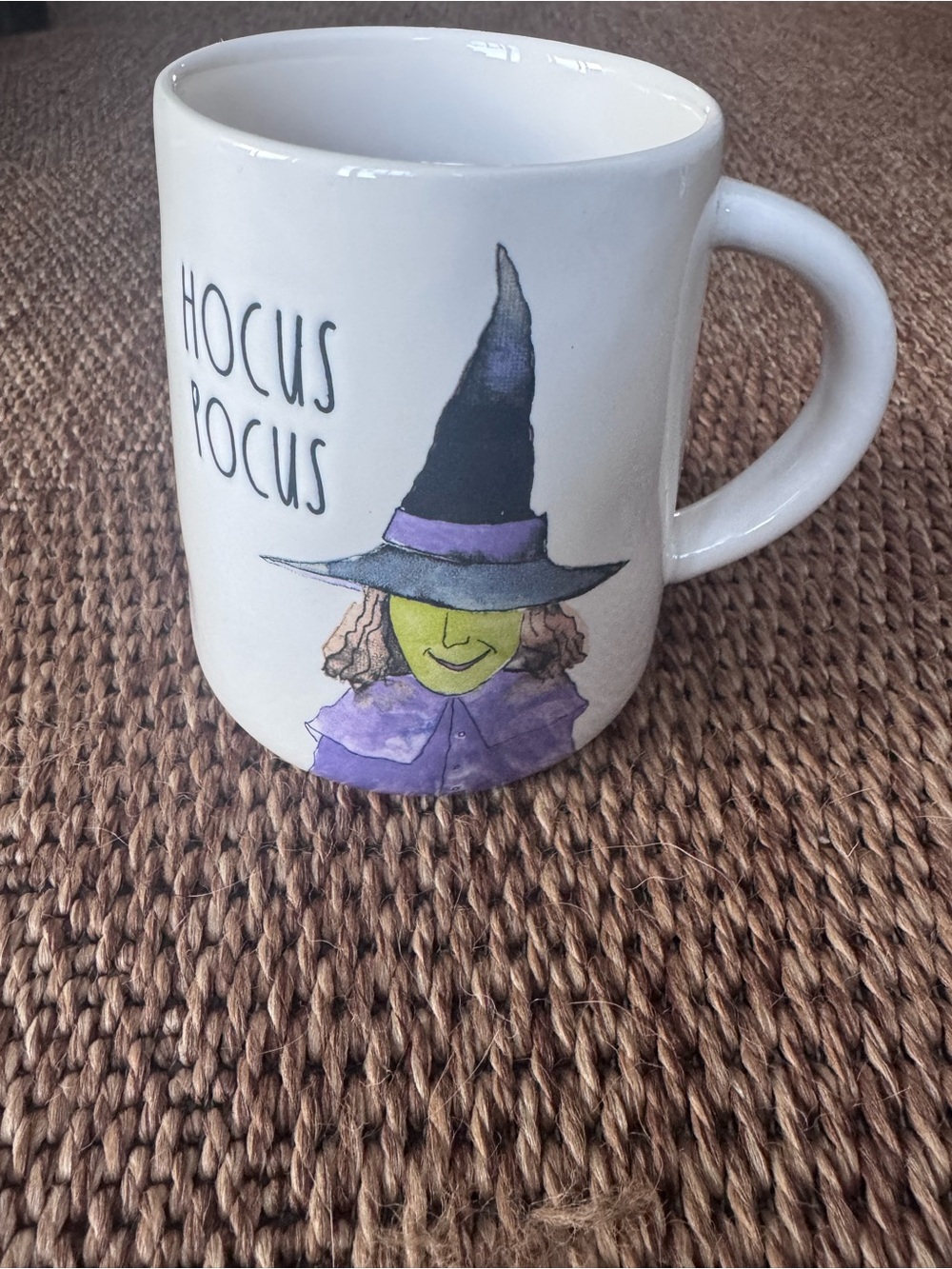 Rae Dunn Hocus Pocus White Ceramic Witch Mug with Purple Accent Halloween